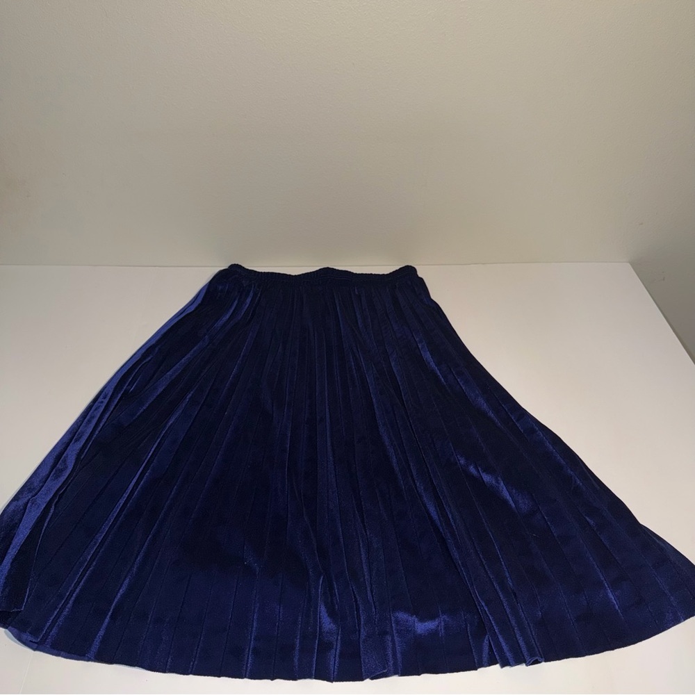 Blue Royal Crushed Velvet Pleated Midi Skirt Winter Luxe Indie Romantic Medium - Picture 4 of 8